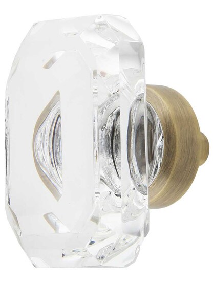Medium Baguette Lead-Free Crystal Cabinet Knob in Antique Brass.